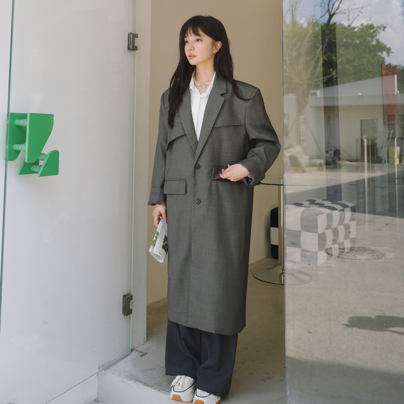 现货M157P145K1992022新款小西装过膝超长款单排扣外套2色,女装西装,浙宝088