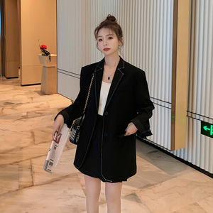法式高级感黑色西装女春秋2025年新款爆款百褶裙小西服图片