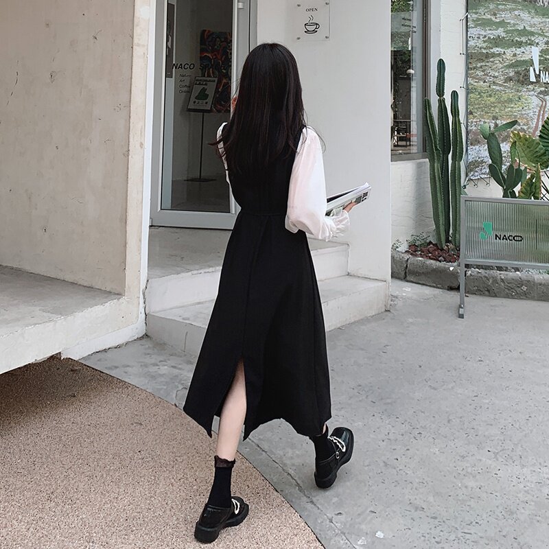 现货M157P115K1682024秋装新款假两件拼接撞色连衣裙,女装连衣裙,浙宝088
