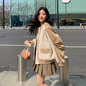 高级气质感白色拼接小香风短外套女春秋超火好看高级小众夹克上衣图片