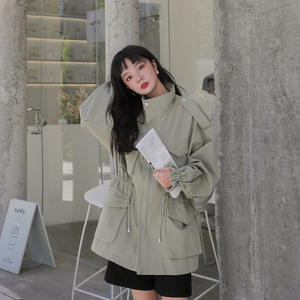 现货X832 P120K178 2022春秋新款4个立体口袋工装风衣收腰外套女图片