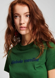 【现货】法式夏天小众百搭字母图案绿色圆领短袖棉质T恤上衣女装