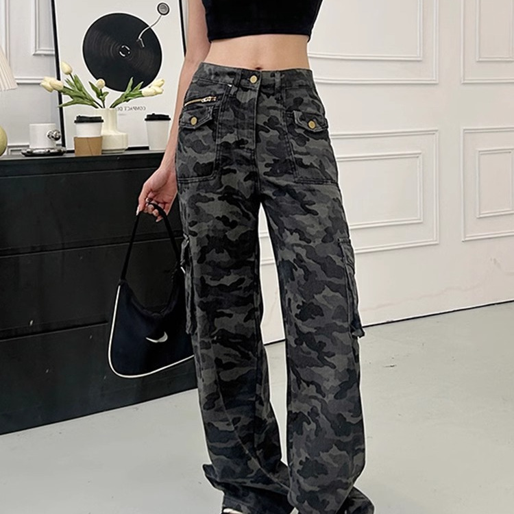 美式复古迷彩工装牛仔裤