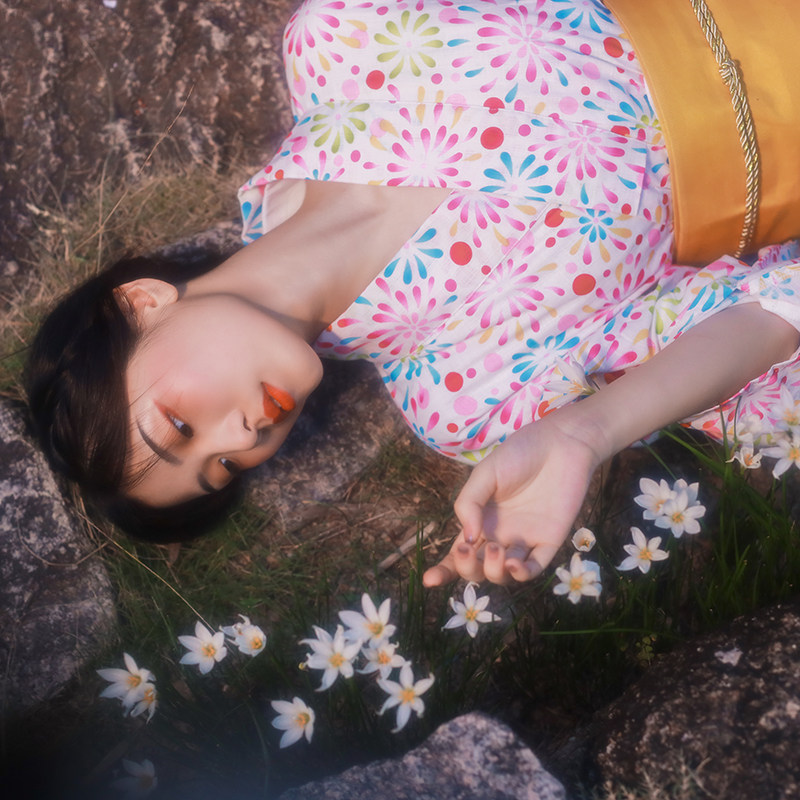 山鸟和色全棉正式和服日式和风浴衣复古少女连衣裙 彩色烟花