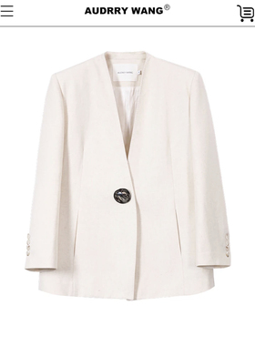 Audreywang 双色涤麻v领西装外套上衣百搭