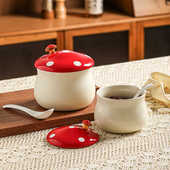 陶瓷猪油罐带盖耐高温家用可爱蘑菇大容量红油罐辣椒油泼辣子储存