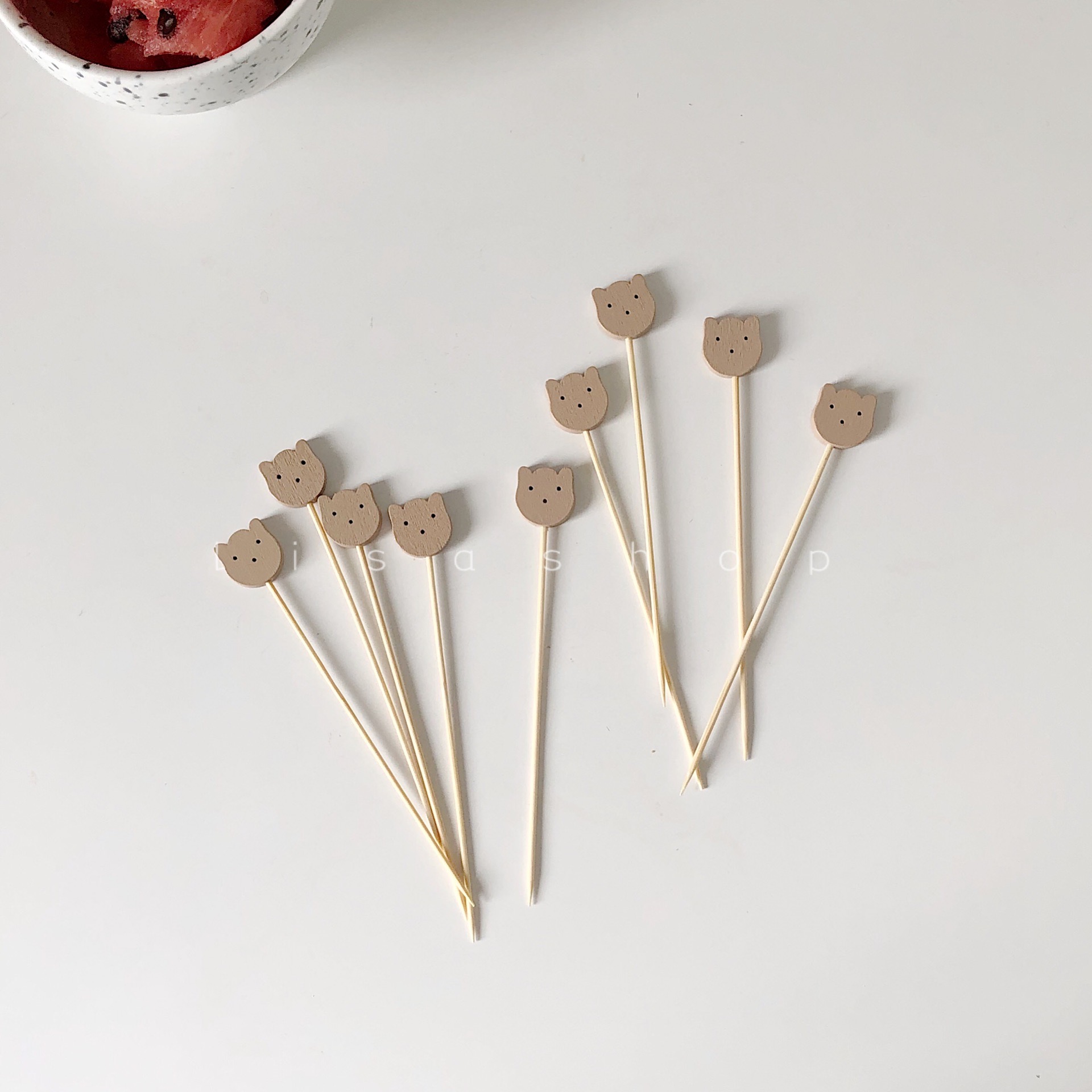 韩国ins风小熊头水果固定竹签