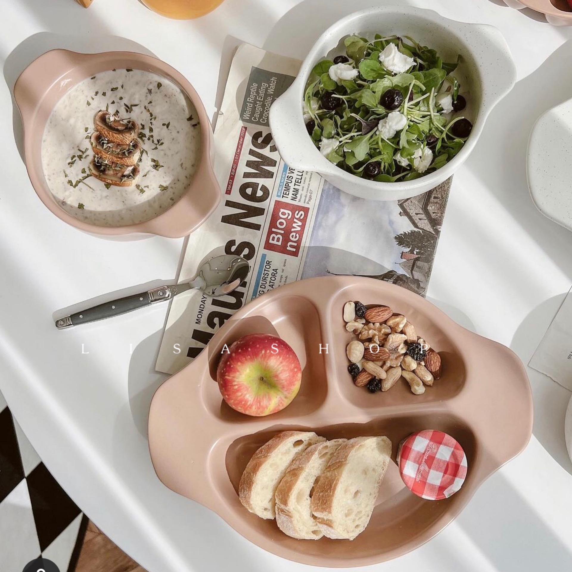 LSins简约哑光圆盘三格餐盘