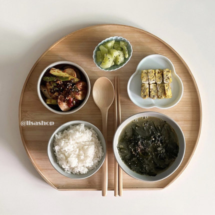 lisashop半圆托盘一人食原木日式木质托盘茶具餐具茶盘咖啡厅餐