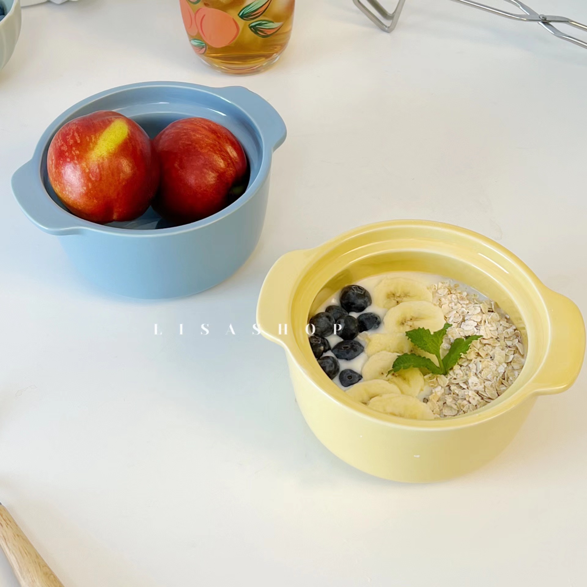 陶瓷纯色大众双耳陶瓷碗