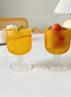 LSins中古风日落橙色哑光磨砂玻璃高脚杯香槟饮料果汁咖啡杯