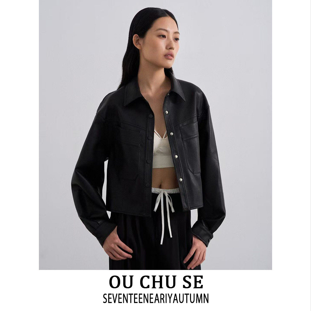专柜上新~真皮皮衣2025年新款轻奢翻领春秋时尚百搭棉羊皮女外套
