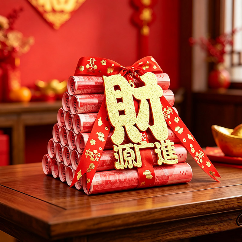 乔迁之喜透明圆筒钱套入宅摆件