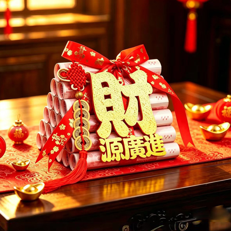 乔迁之喜透明圆筒钱套入宅摆件