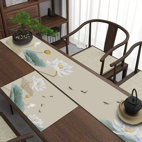 新中式禅意防水茶席皮革茶桌垫布茶台桌旗矽胶长条免洗茶几桌布垫