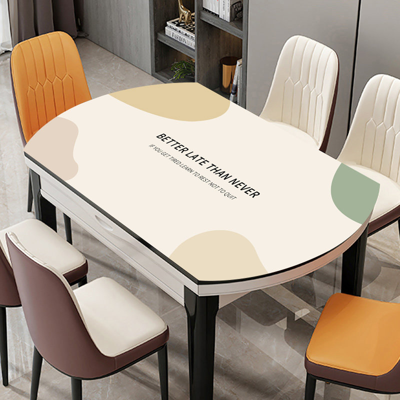 椭圆形桌垫防水防油免洗防烫莫兰迪茶几皮革硅胶餐桌布大理石圆形