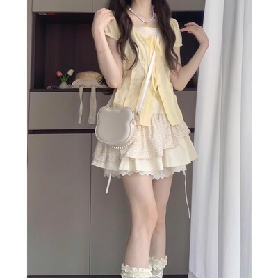 套装裙假两件碎花百褶短裙子套