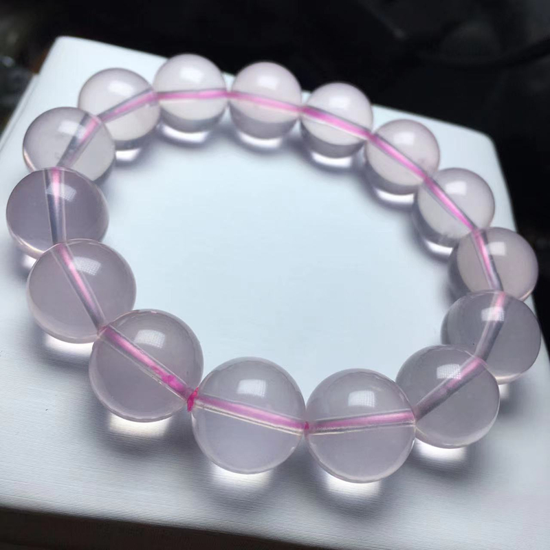 六芒星光粉晶手链 天然粉水晶 芙蓉石爱情石 莫桑比克粉手串 大珠