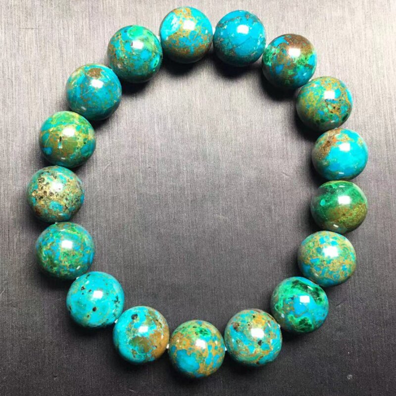 凤凰松石手串 硅孔雀石 azurmalachite 天然蓝铜矿手链 铜绿宝石
