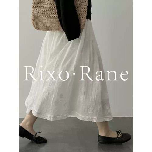 法国Rixo Rane法式轻奢⭐文艺超仙刺绣白色A字半身裙显瘦气质长裙