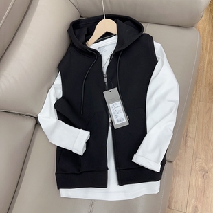 黑色连帽马甲女春秋2026新款外穿高级感双拉链宽松无袖开衫上衣潮