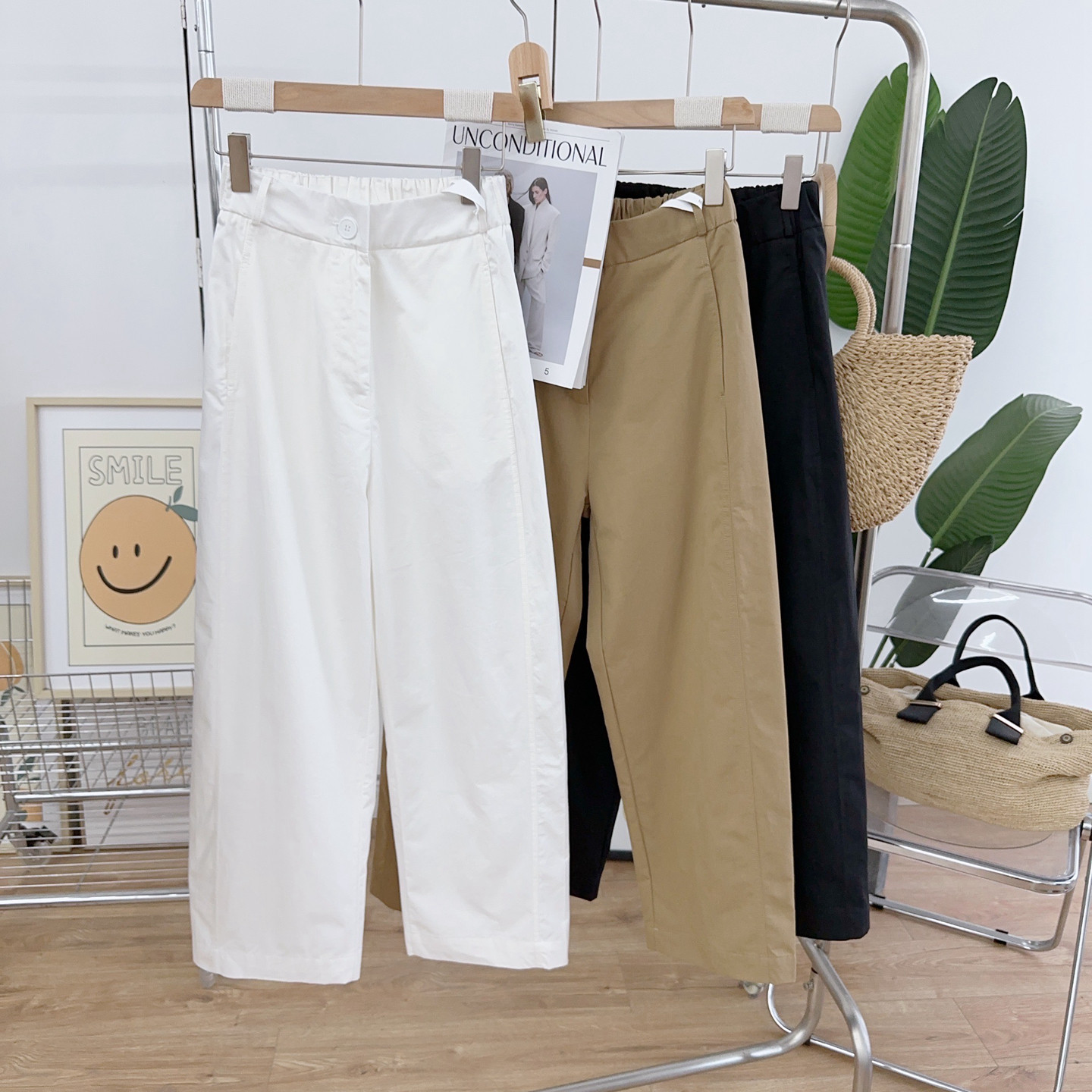 纯棉高腰小直筒休闲裤女2026春秋气质简约黑色宽松显瘦百搭九分裤