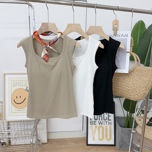 带胸垫方领背心女2026新款 短款 韩版 修身 上衣 设计感无袖 外单货