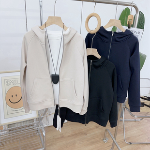 秋冬加绒外套女2025新款小个子连帽修身卫衣黑色休闲开衫加厚上衣