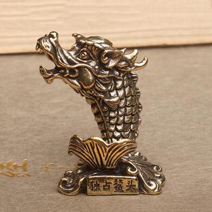实心黄铜小摆件茶宠独站鳌头桌面装饰品工艺品茶宠摆饰做旧老铜器