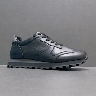 真皮纯黑百搭运动休闲鞋 品牌撤柜尾货捡漏男鞋 头层牛皮复古阿甘鞋