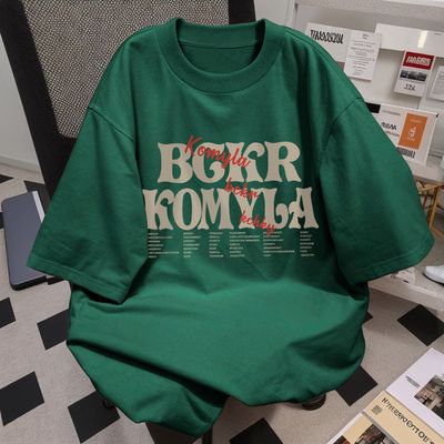 重磅美式街头字母印花纯棉墨绿色短袖T恤女装2025新款高级感上衣