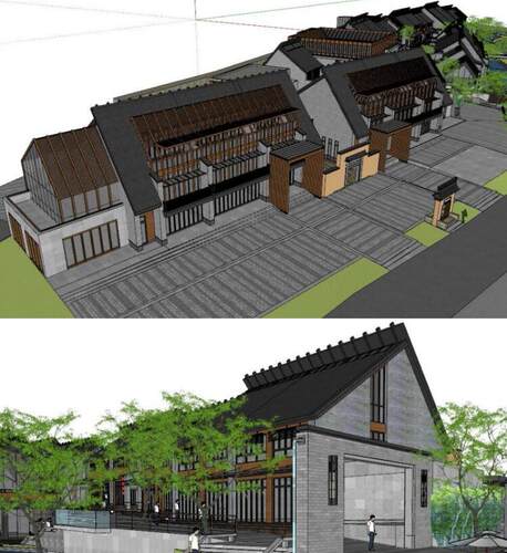 su素材新中式江南水乡风情民俗商业街步行街观景平台建筑su模型