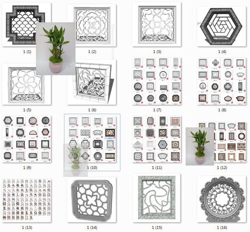 SU素材新中式风格花窗窗户花格镂空花窗sketchup su模型设计素材