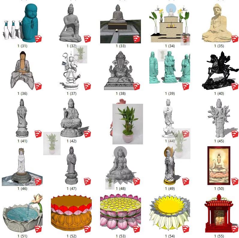 su素材佛像雕塑观音佛像挂画园林景观组件装饰摆件草图大师SU模型