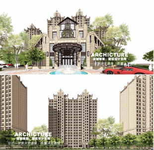 su素材欧式新装饰Artdeco对称高层楼盘转角售楼处石材建筑su模型