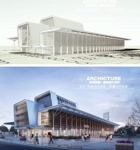 现代大巴车汽车长途车运输客运站候车站su交通建筑草图大师su模型