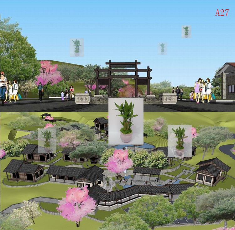 草图大师中式滨海山地度假村旅游区公园改造规划建筑景观SU模型