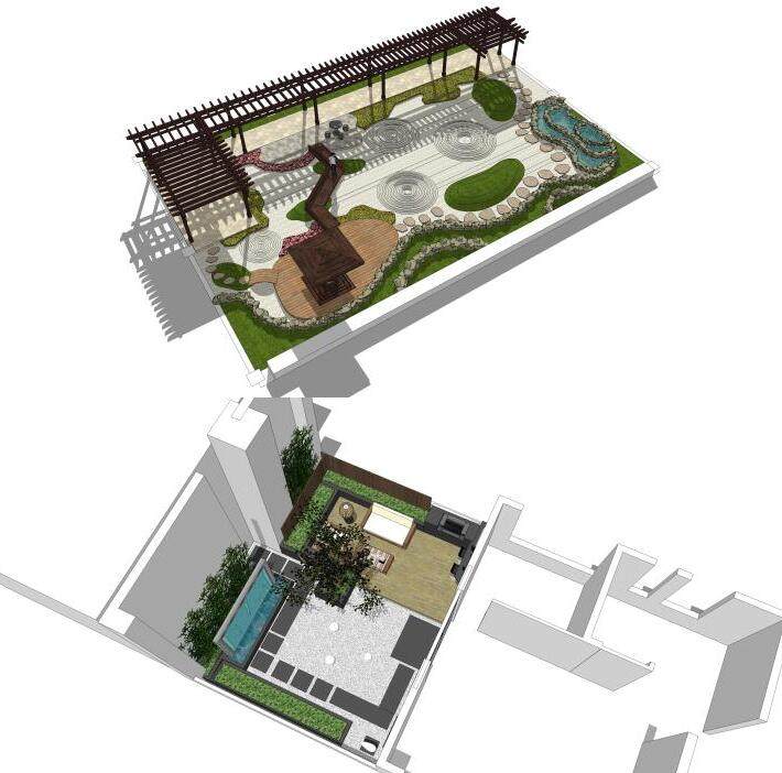 新中式江南水乡别墅住宅自建房su模型库庭院屋顶花园景观规划设计