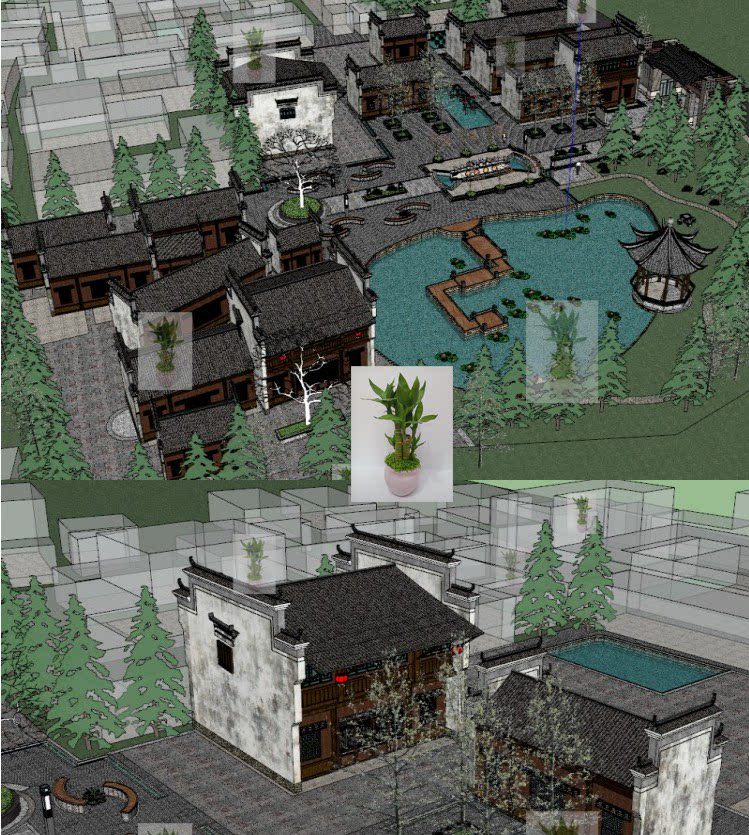 中式古典园林徽派建筑  度假村 江南水乡 古镇改造民宿客栈su模型