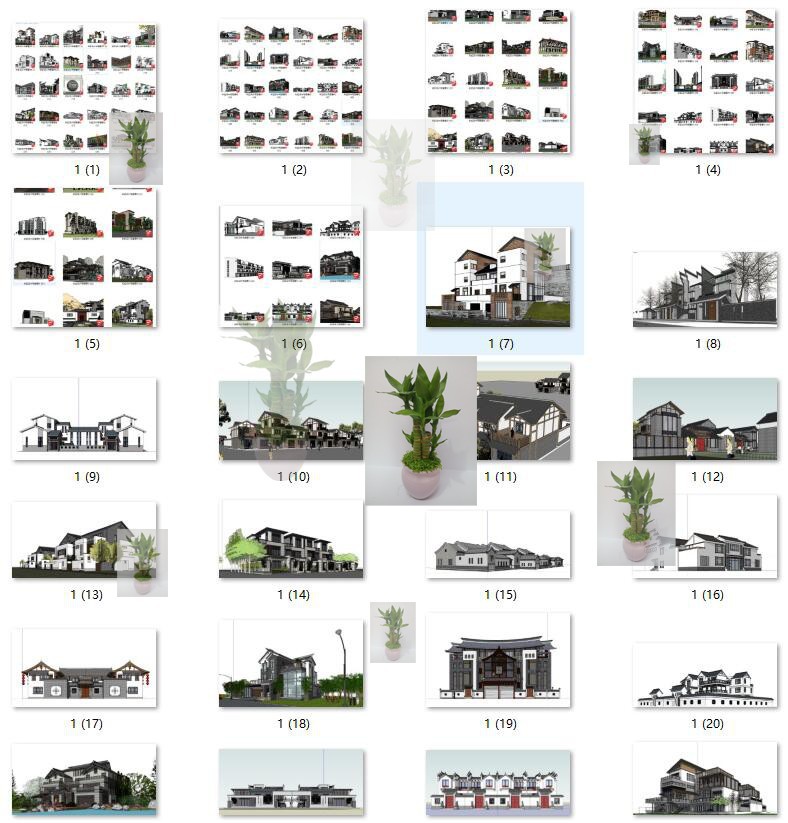中式岭南风格徽派独栋联排别墅住宅小区建筑规划SketchUp su模型 - 实物图