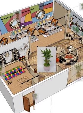 草图大师现代社区学校图书馆阅读阅览室书架展柜sketchup su模型