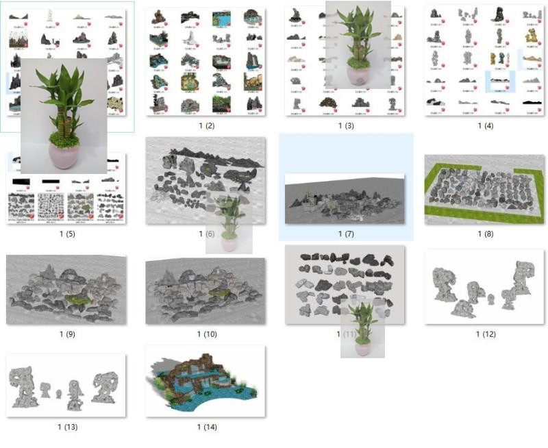禅意中式日式景观太湖石石头观置石景石景墙草图大师su模型素材库