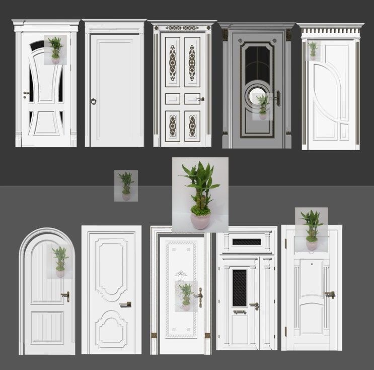 su素材现代欧式法式入户门单开门平开门实木门玻璃门组件su模型