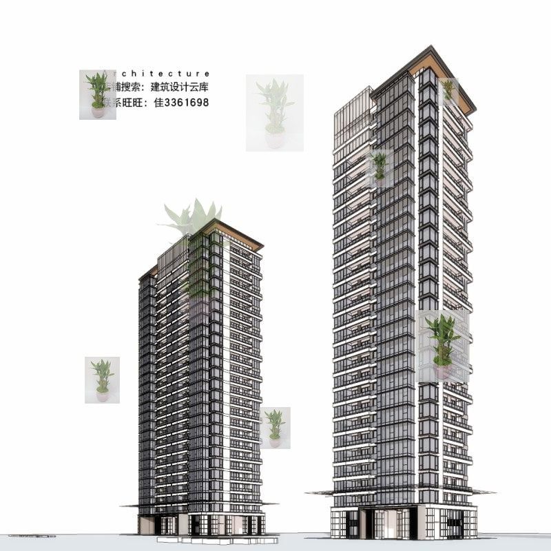 新中式高层对称公建化立面居住区住宅小区豪宅建筑草图大师su模型