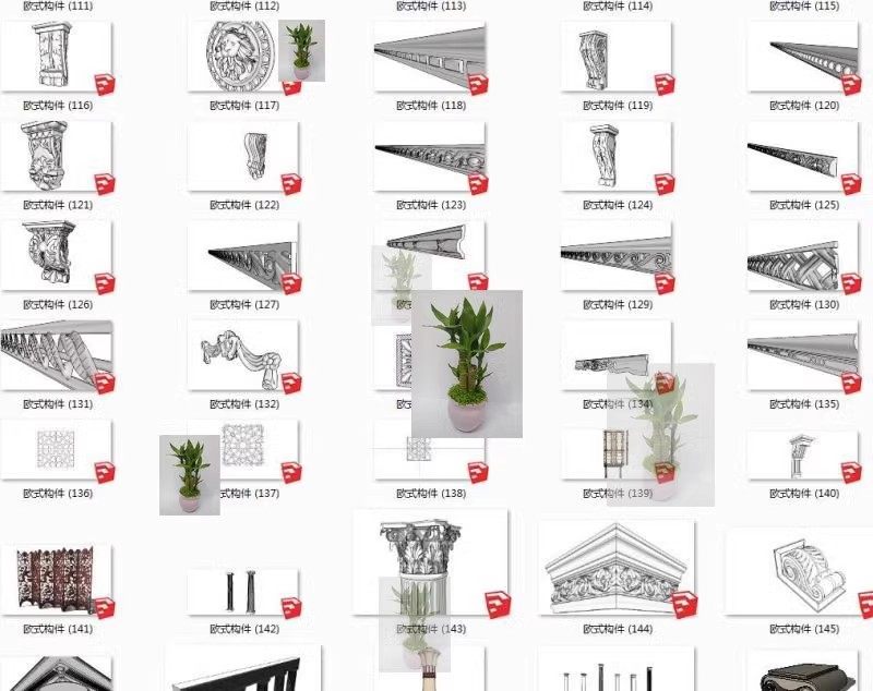 欧式法式罗马柱子石膏线地脚线天花角线组件建筑草图大师su模型,商务/设计服务,设计素材/源文件,淘宝优惠券,粉丝福利购,淘宝优惠卷