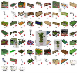 运动场地SU模型篮球场羽毛球场网乒乓球场垒排球场足球场跑道