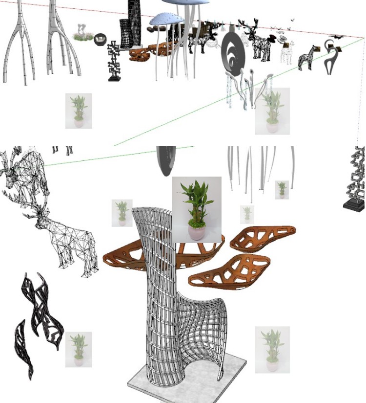 公园商业街广场水母鱼形异形景观小品动物鹿雕塑草图大师su模型