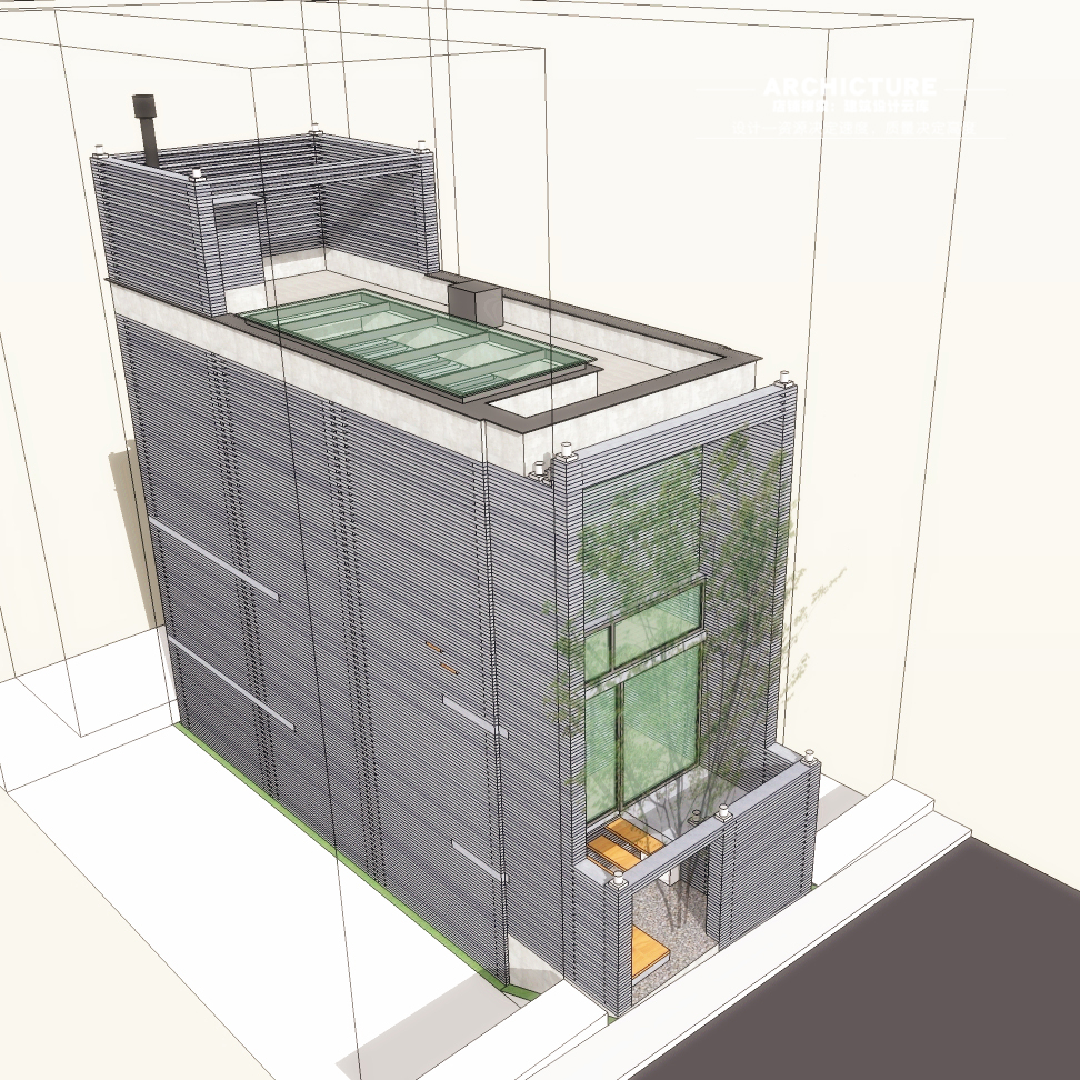 现代青砖砖砌外墙表皮3层私人小住宅别墅建筑室内楼梯示意su模型