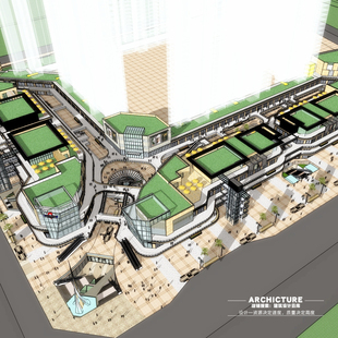 su草图大师商业中心购物广场内连廊走道沿街商铺底商内街su模型
