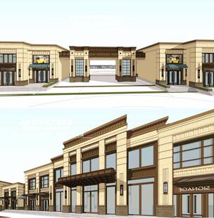 新古典/柱式三段式/社区沿街商业/底商/两层裙房/su模型/效果图